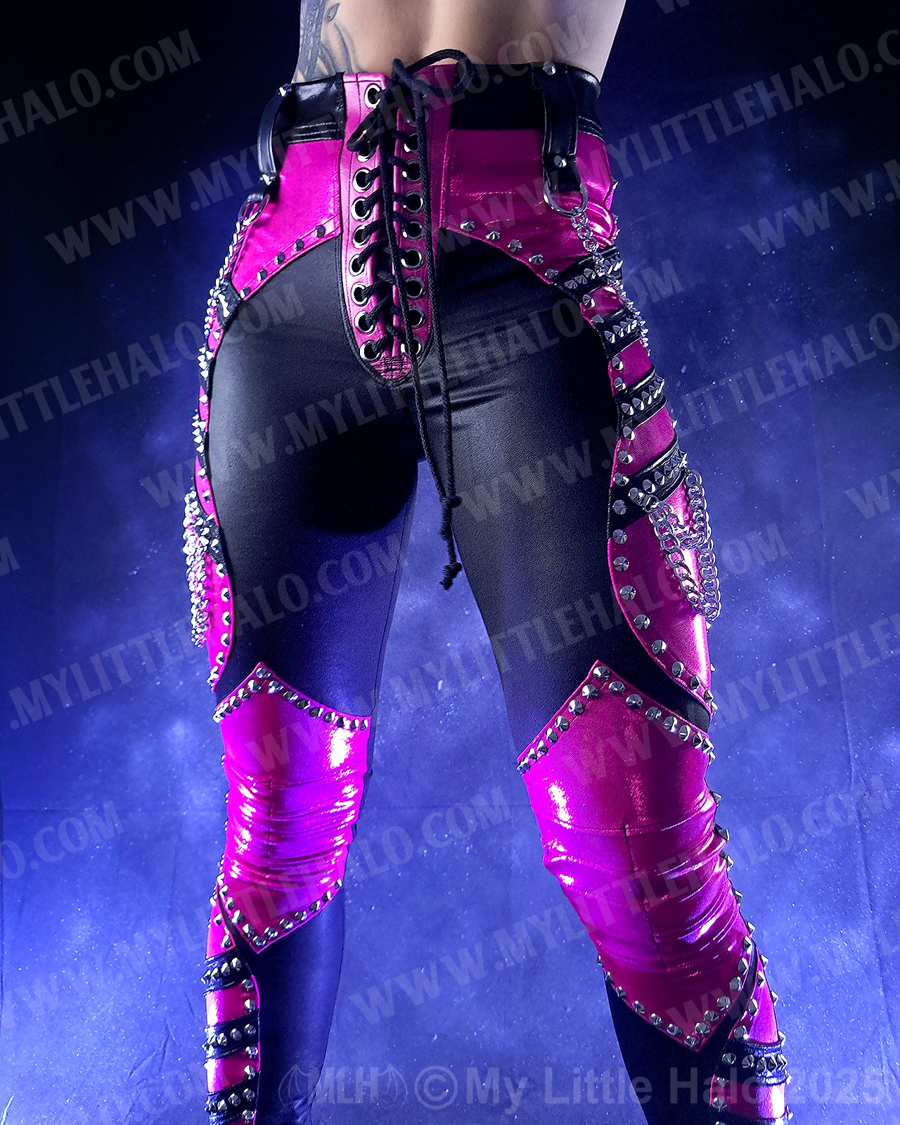 #16 Black & Pink High Waisted Rivet & Chain Pants