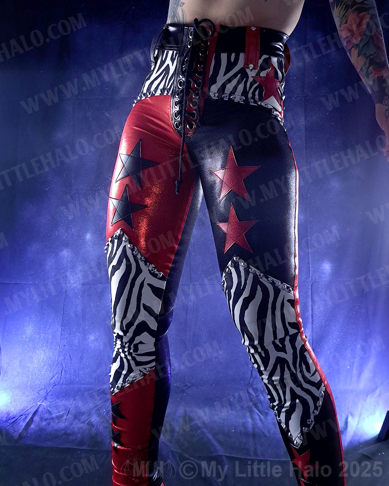 #16 High Waisted Red/Black Zebra & Star Pants