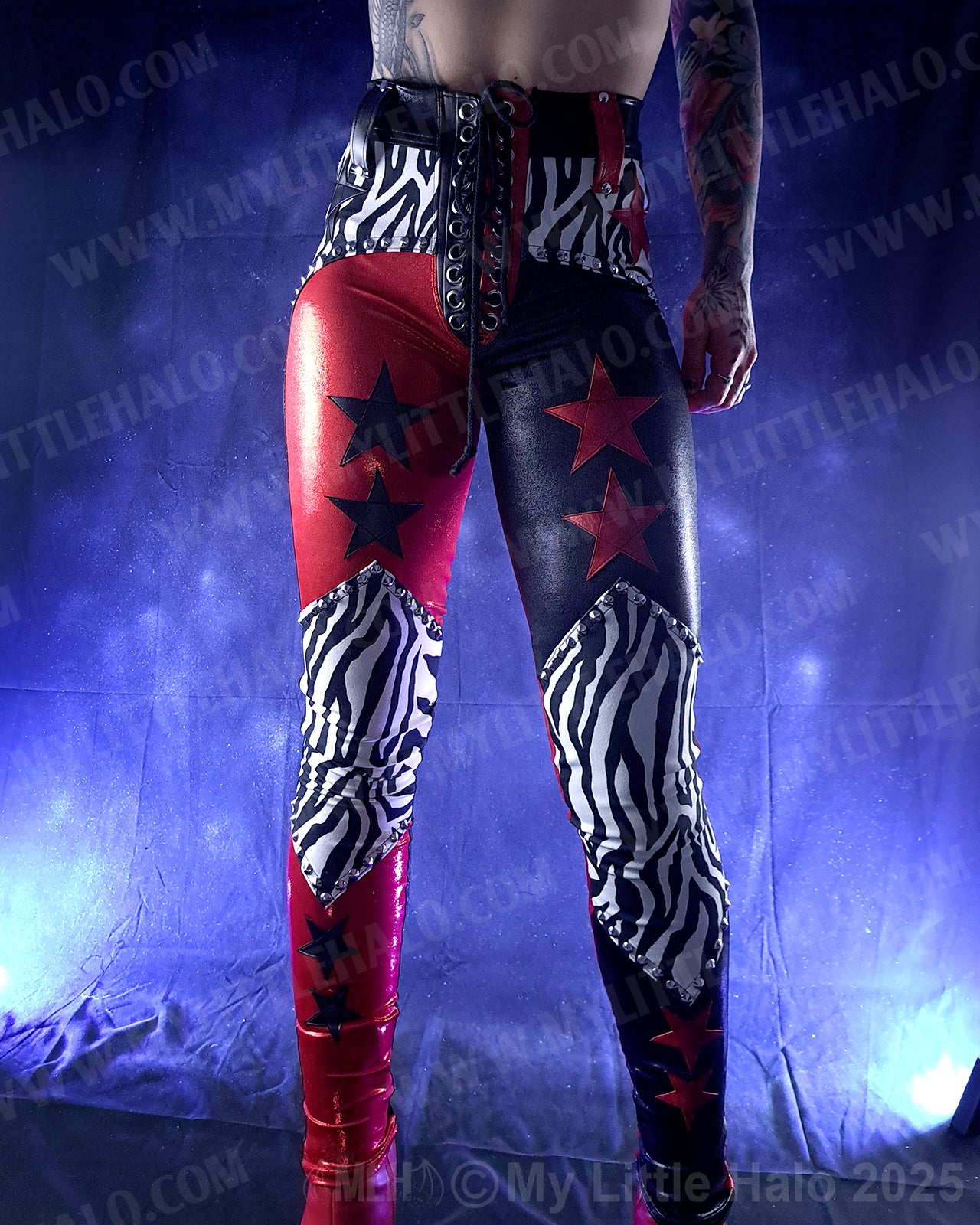 #16 High Waisted Red/Black Zebra & Star Pants