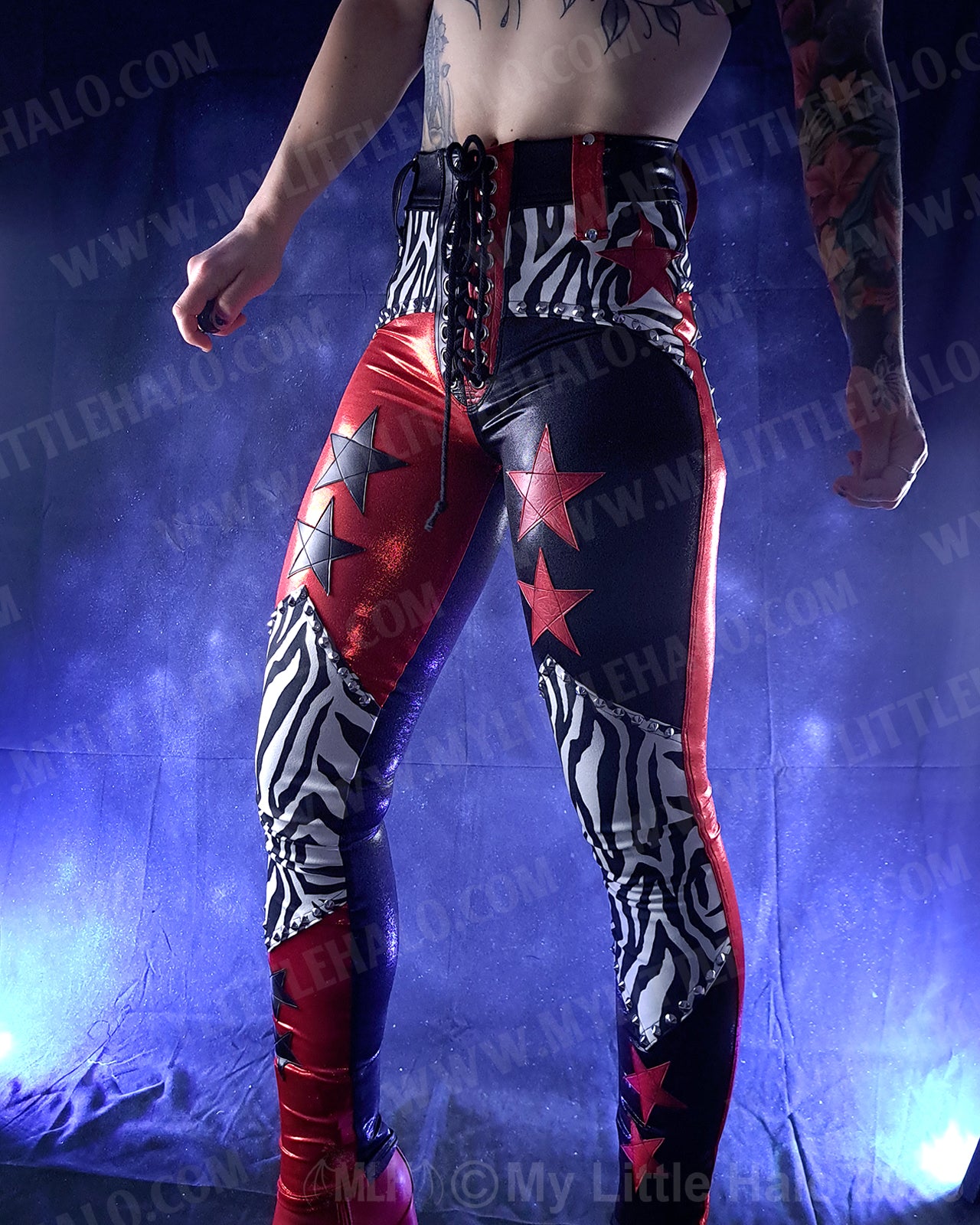 #16 High Waisted Red/Black Zebra & Star Pants