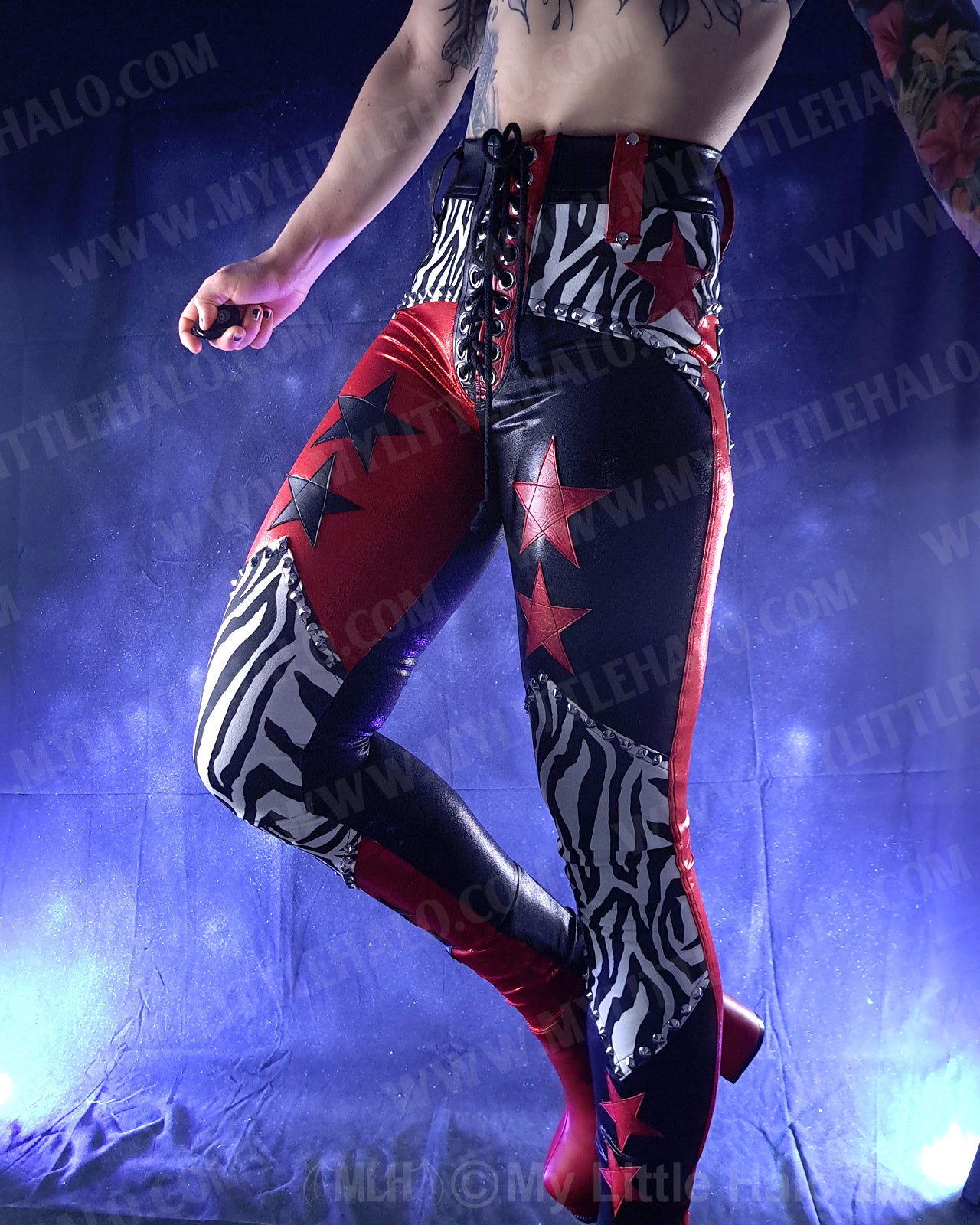 #16 High Waisted Red/Black Zebra & Star Pants