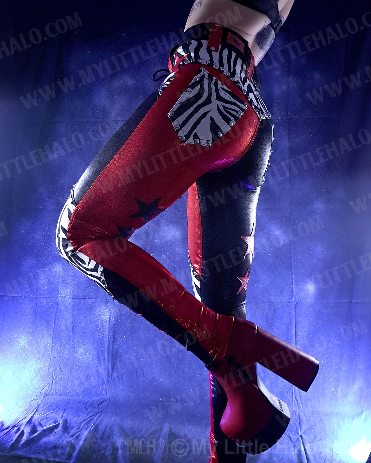 #16 High Waisted Red/Black Zebra & Star Pants