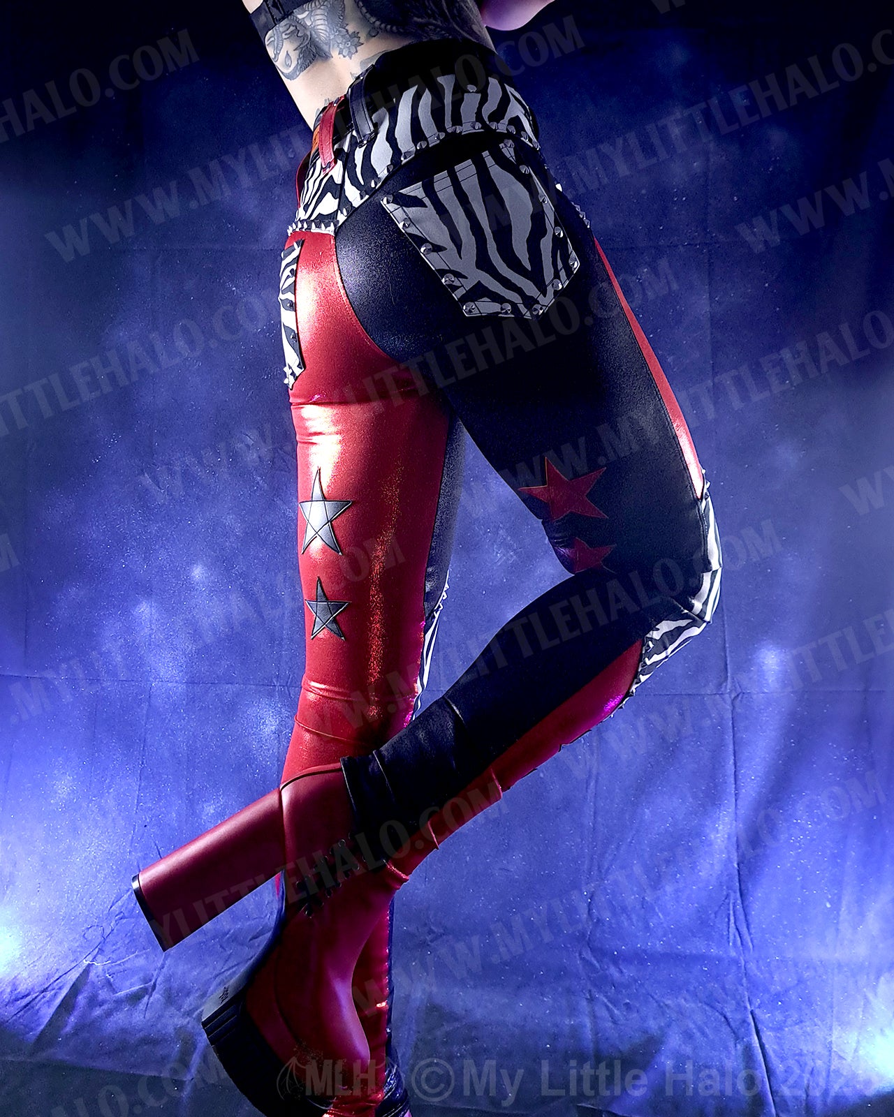 #16 High Waisted Red/Black Zebra & Star Pants