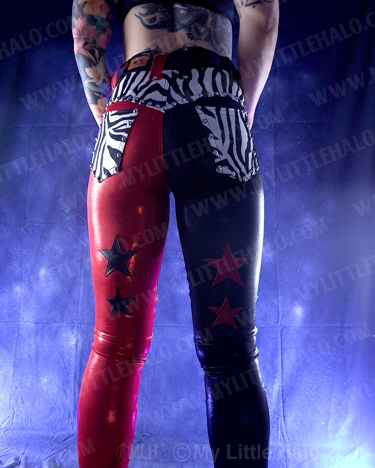 #16 High Waisted Red/Black Zebra & Star Pants