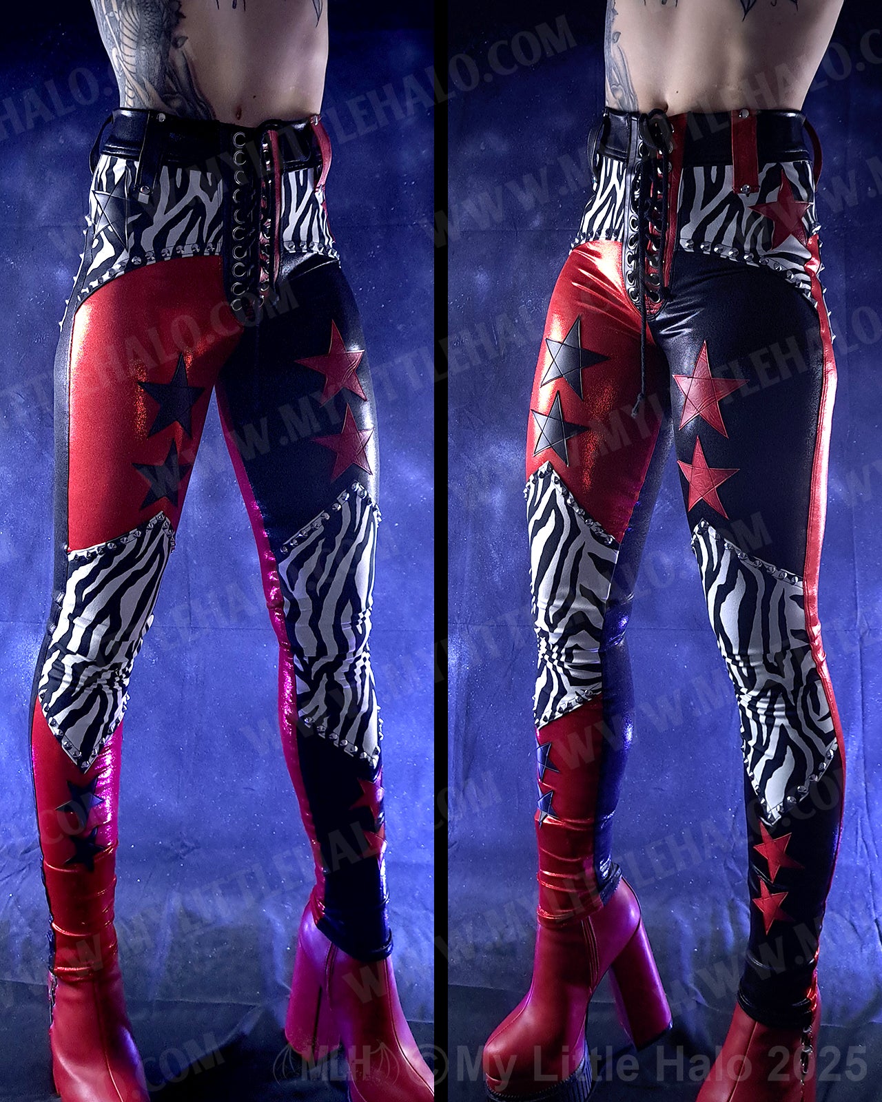 #16 High Waisted Red/Black Zebra & Star Pants