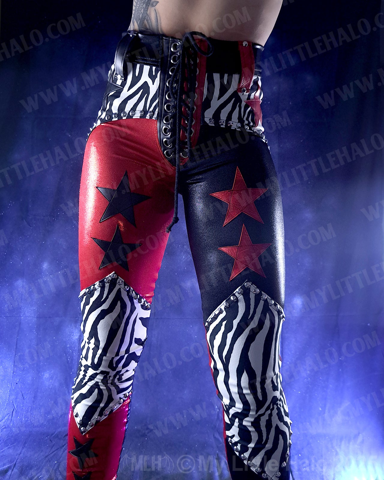 #16 High Waisted Red/Black Zebra & Star Pants