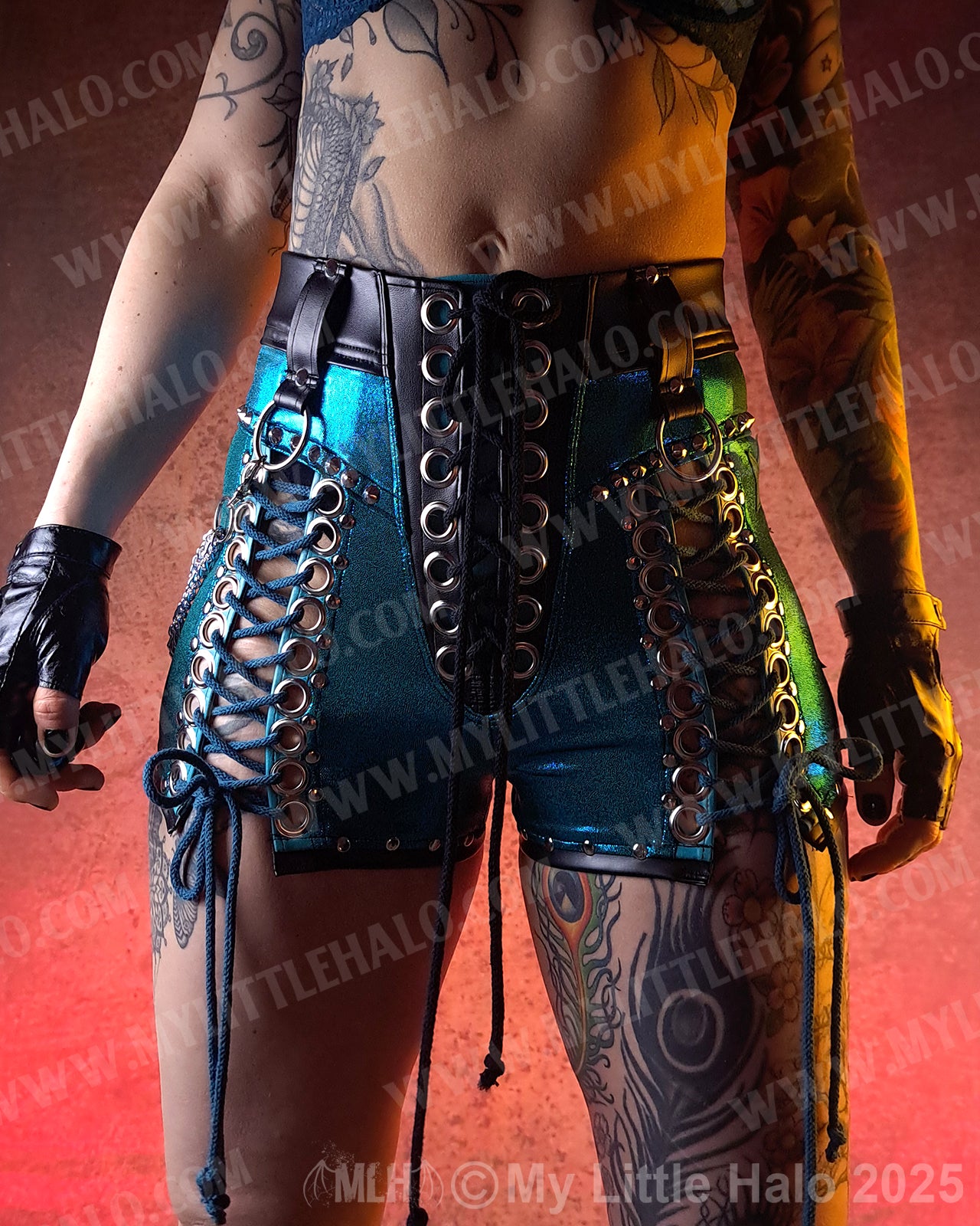 #16 Teal Front Lace up Shorts