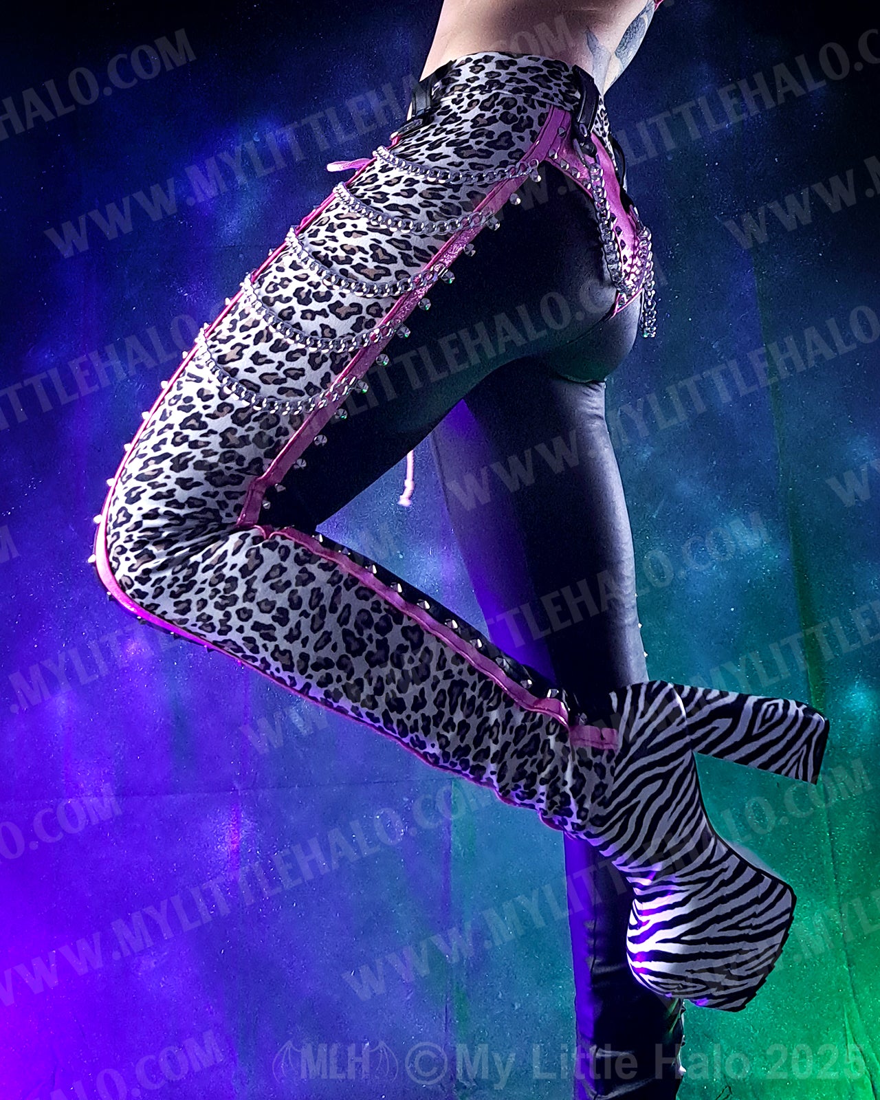 #17 Baby Pink, Black & Cheetah Print Chain Skinnies