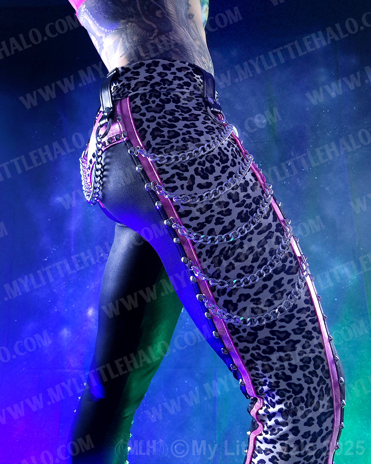 #17 Baby Pink, Black & Cheetah Print Chain Skinnies