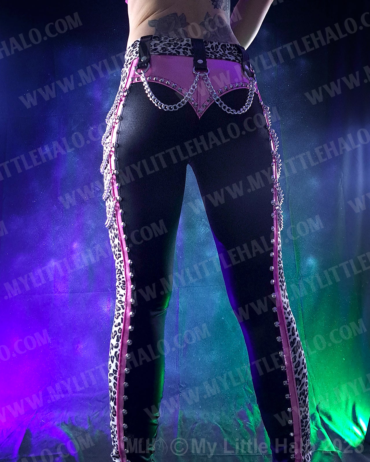 #17 Baby Pink, Black & Cheetah Print Chain Skinnies