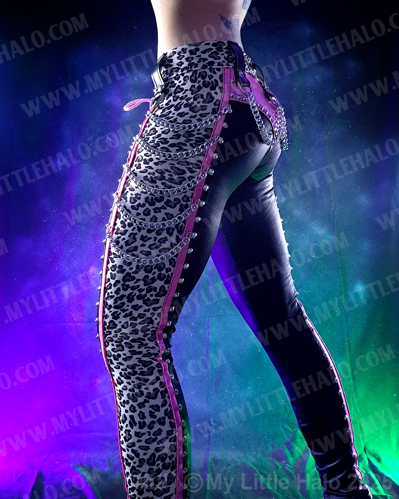 #17 Baby Pink, Black & Cheetah Print Chain Skinnies