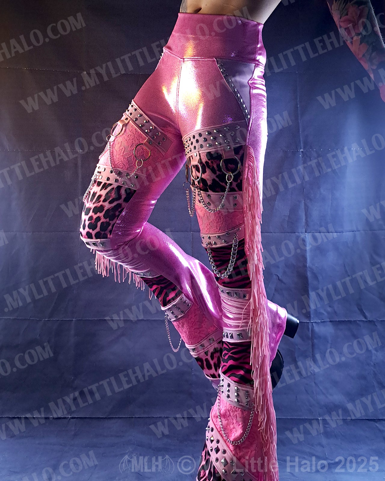 #17 Pink Candy,  Leopard & Zebra Fringed Flare Pants (03-25-01-1-017)