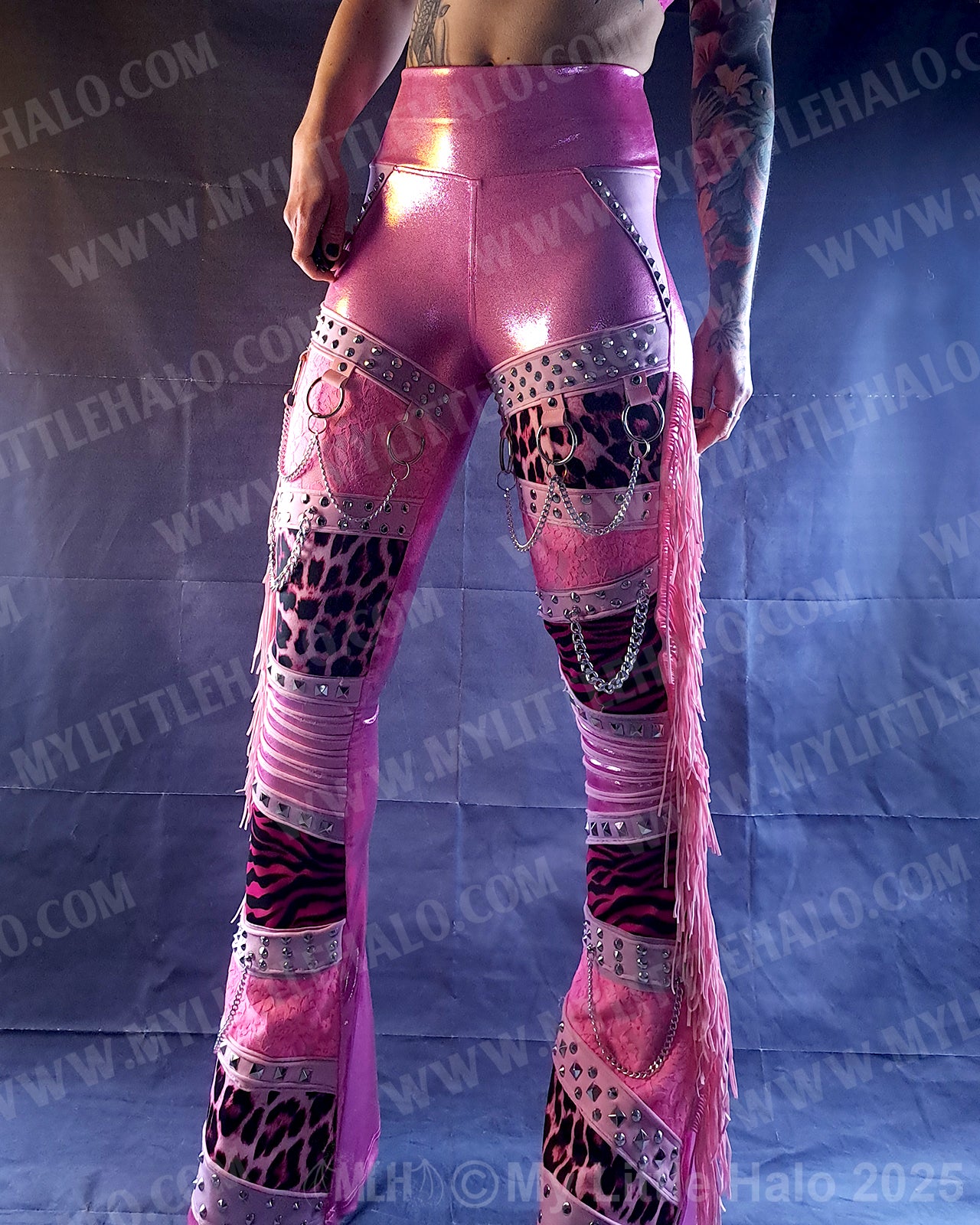 #17 Pink Candy,  Leopard & Zebra Fringed Flare Pants (03-25-01-1-017)