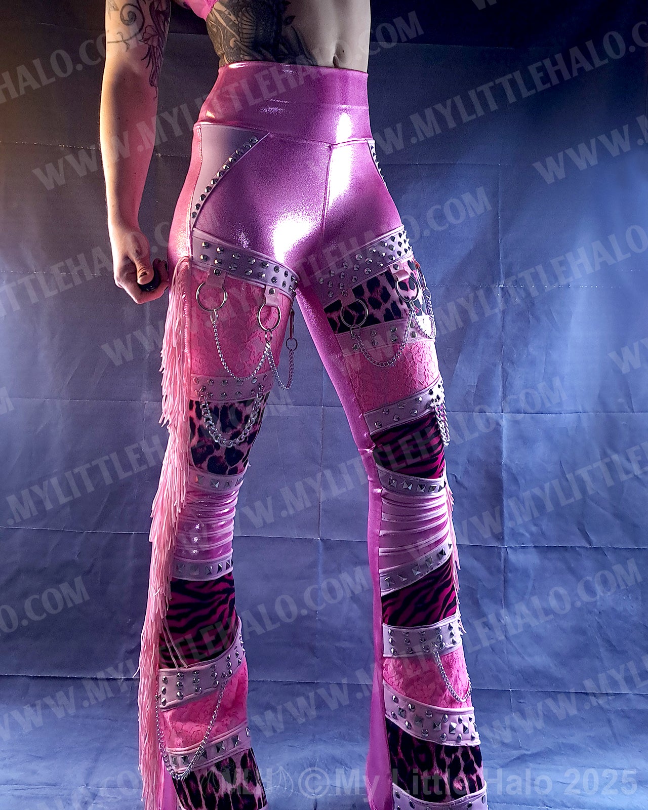 #17 Pink Candy,  Leopard & Zebra Fringed Flare Pants (03-25-01-1-017)