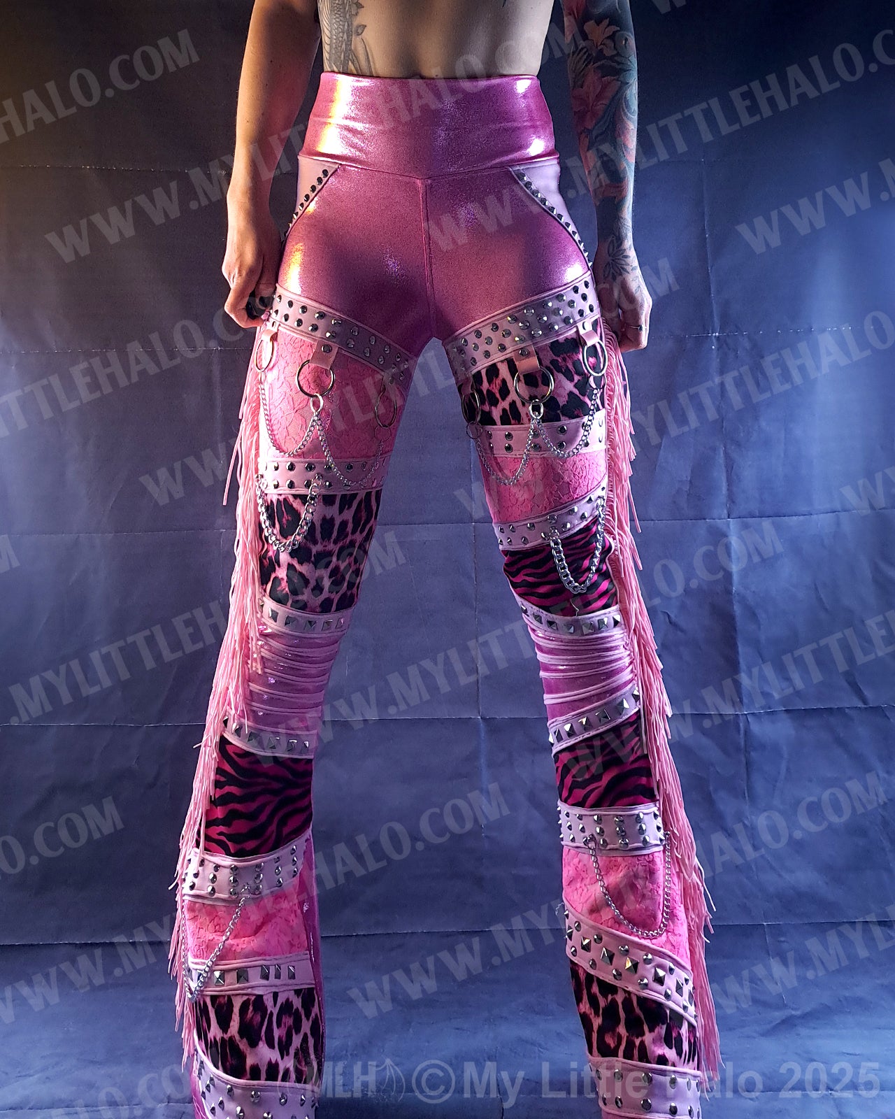 #17 Pink Candy,  Leopard & Zebra Fringed Flare Pants (03-25-01-1-017)