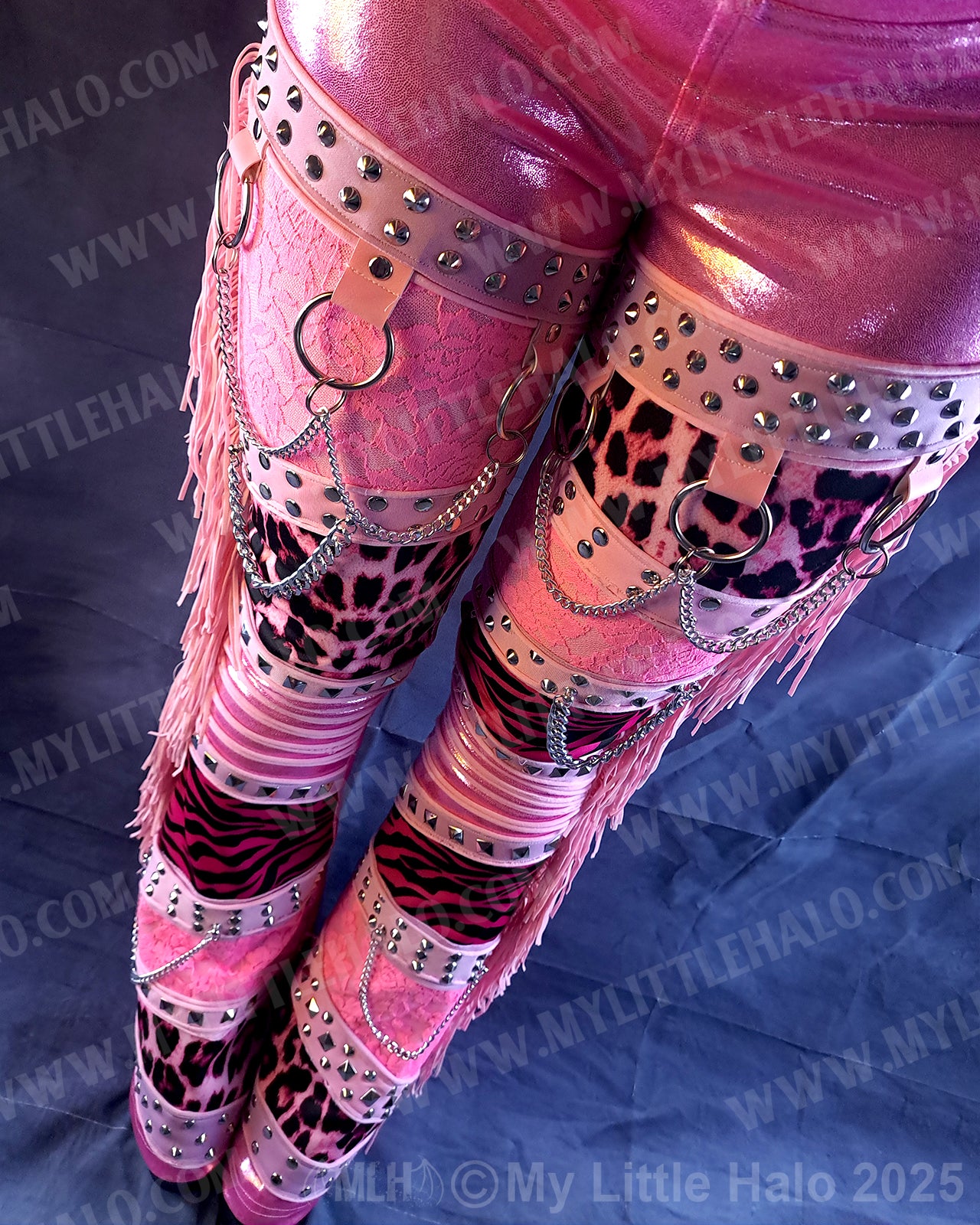 #17 Pink Candy,  Leopard & Zebra Fringed Flare Pants (03-25-01-1-017)