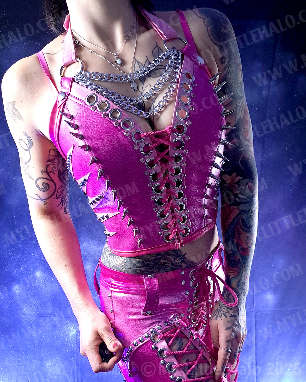 #18 Dark Pink & Silver Spike & Gemstone Bustier