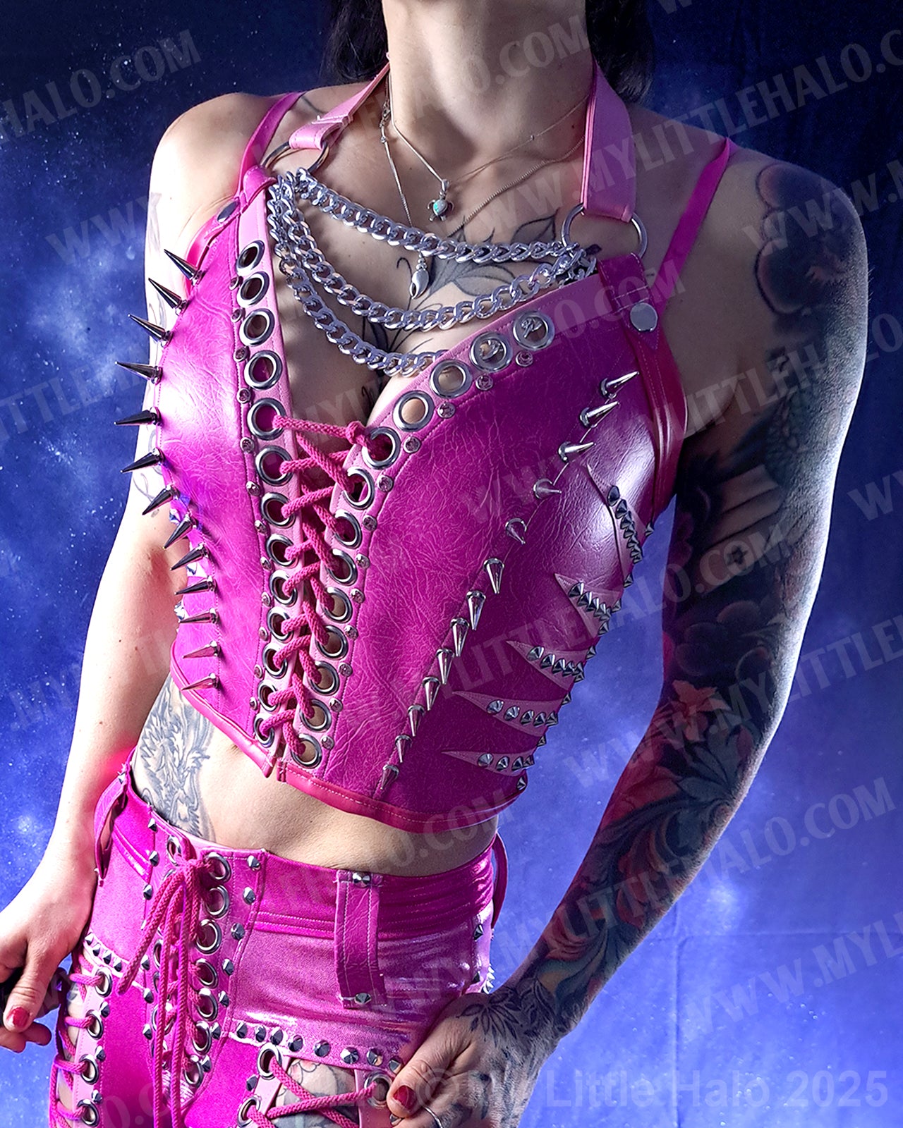 #18 Dark Pink & Silver Spike & Gemstone Bustier
