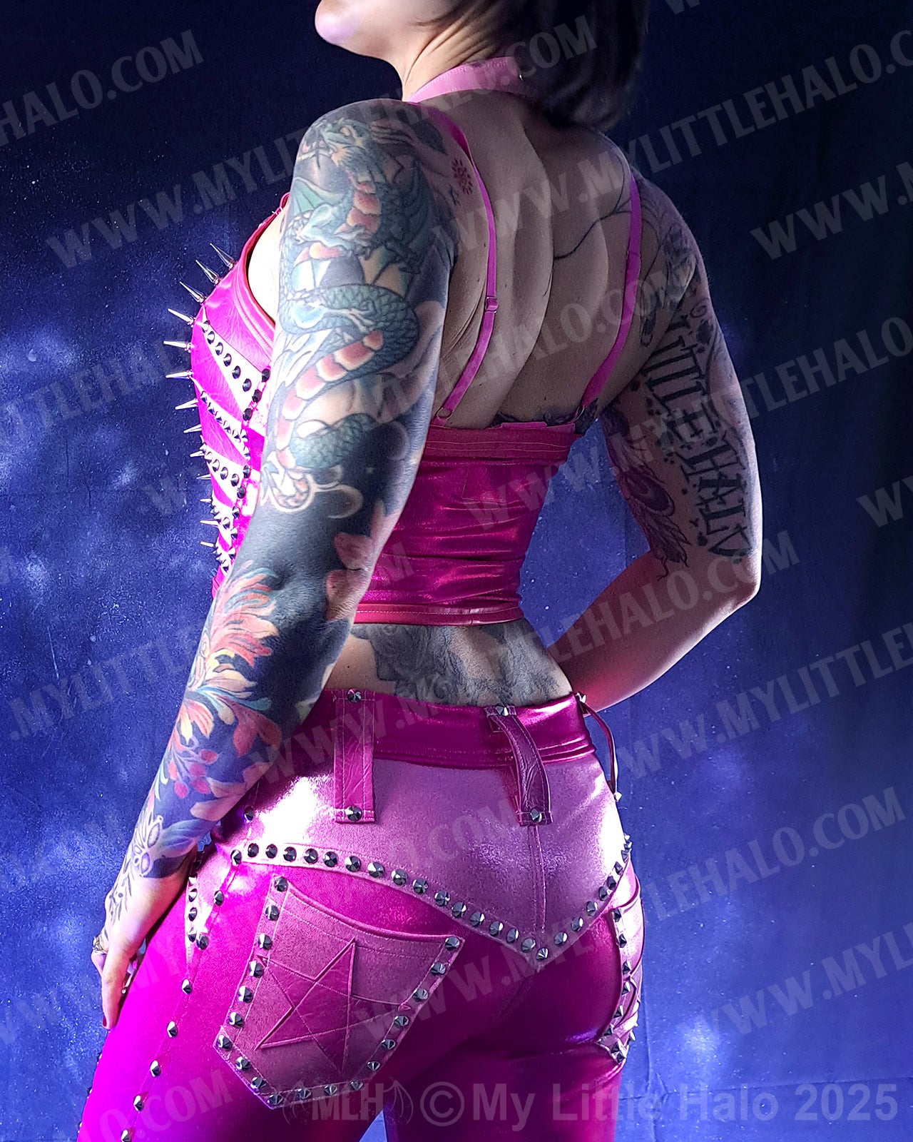 #18 Dark Pink & Silver Spike & Gemstone Bustier