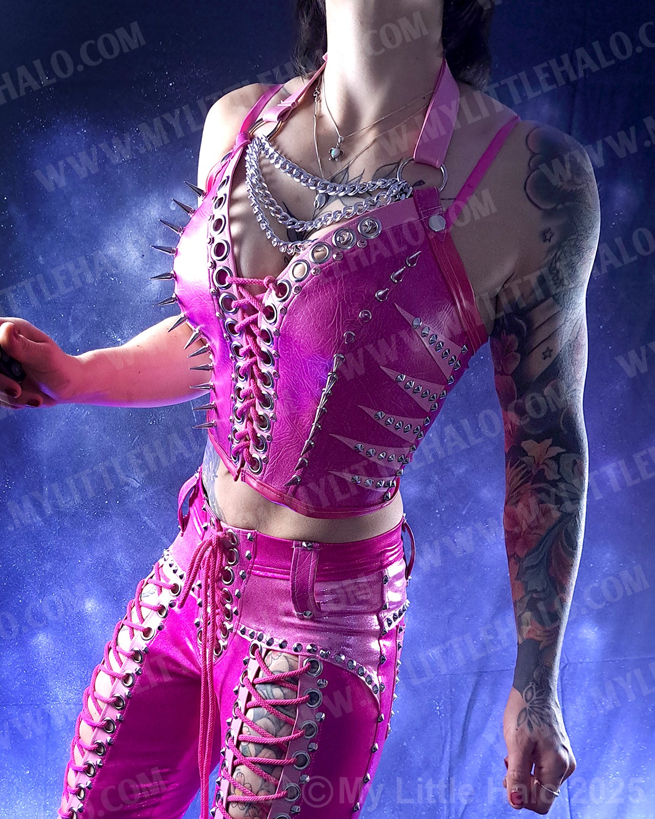 #18 Dark Pink & Silver Spike & Gemstone Bustier