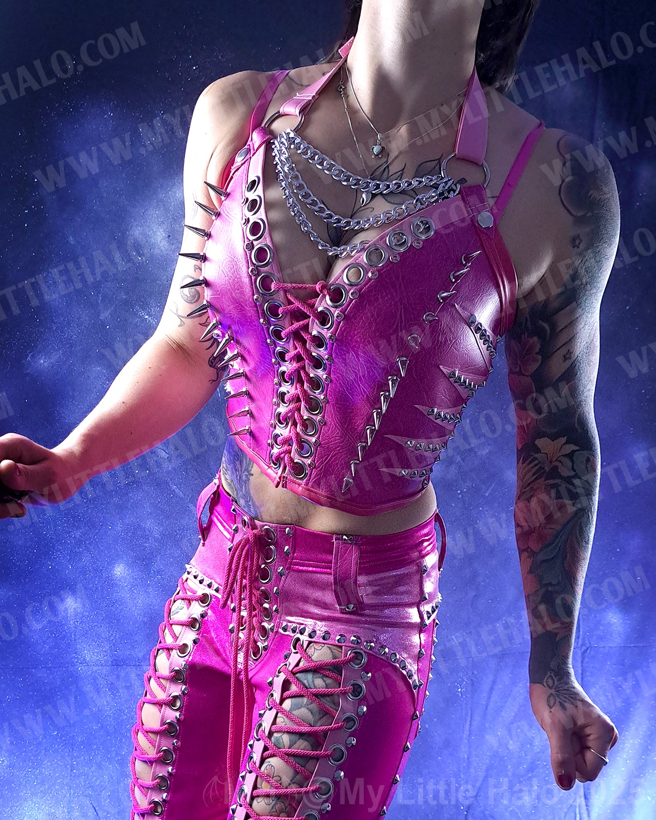 #18 Dark Pink & Silver Spike & Gemstone Bustier