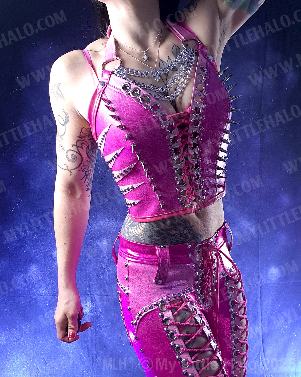 #18 Dark Pink & Silver Spike & Gemstone Bustier