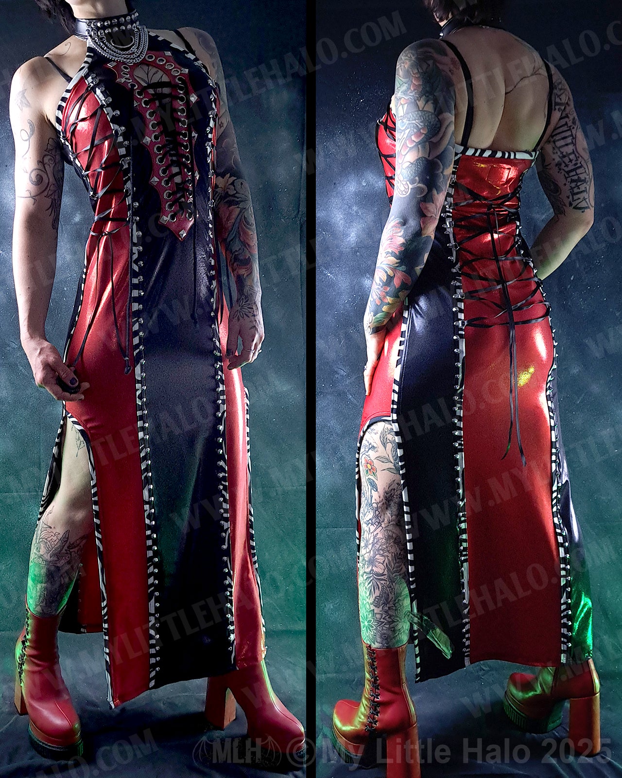 #18 Red & Black Lace up Maxi Dress