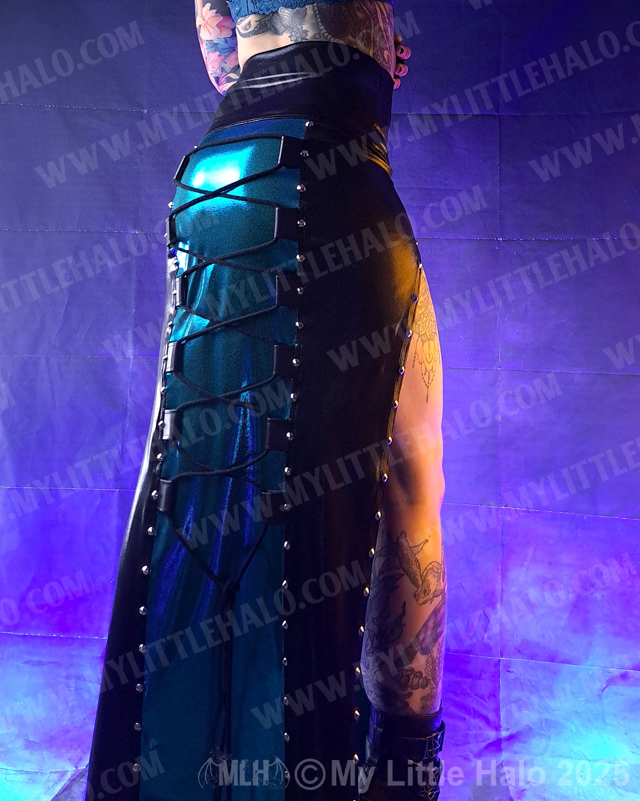 #18 Teal & Black Gothic Split Skirt