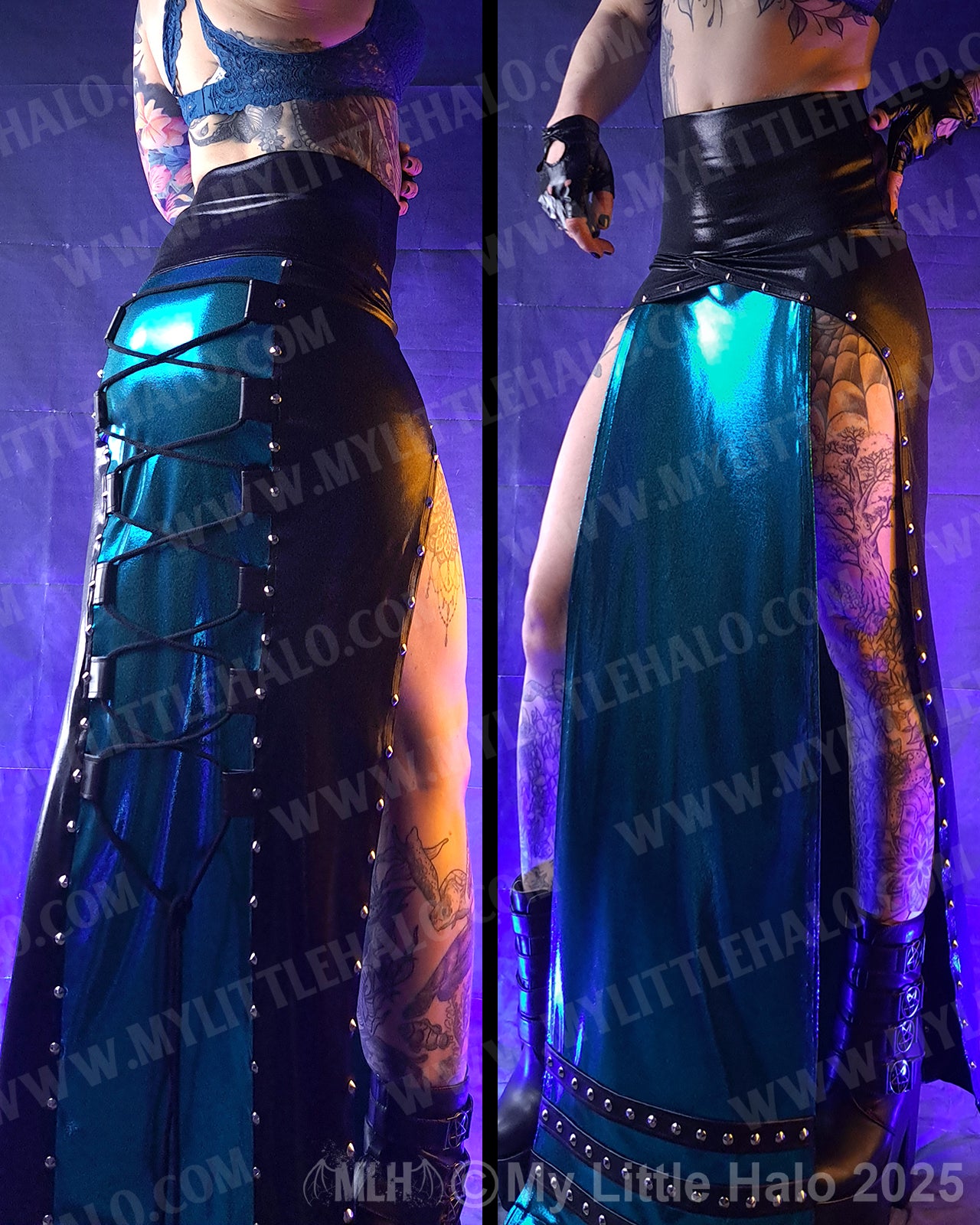 #18 Teal & Black Gothic Split Skirt