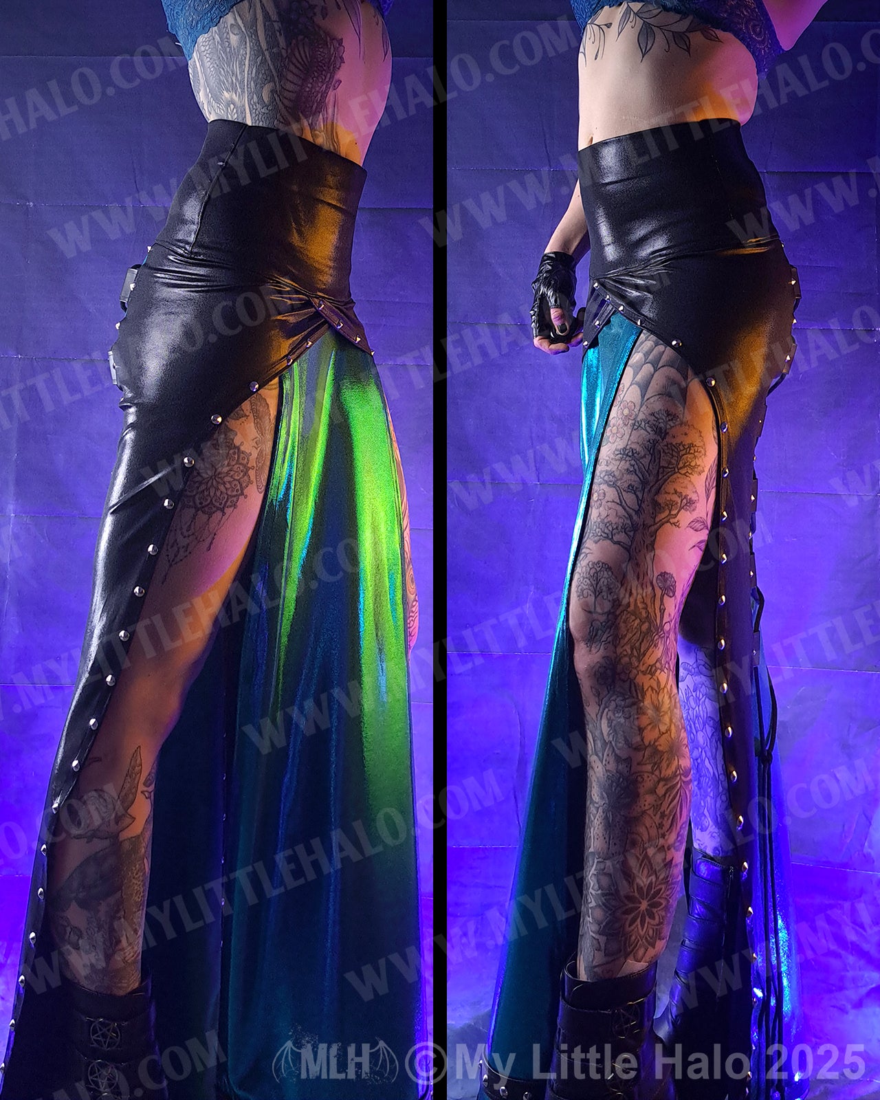 #18 Teal & Black Gothic Split Skirt