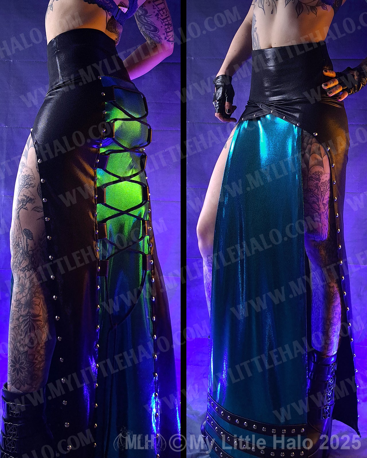 #18 Teal & Black Gothic Split Skirt
