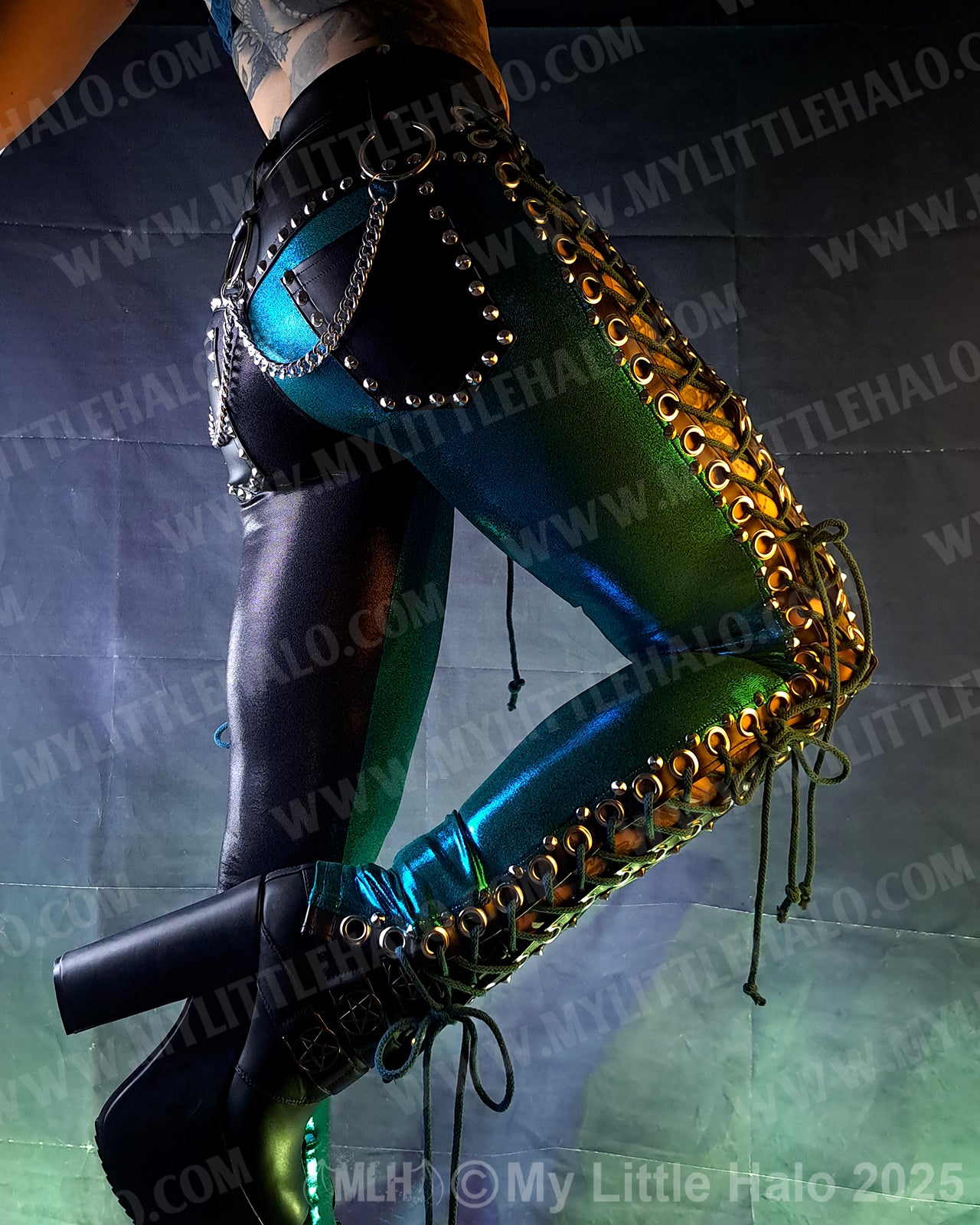 #19 Black & Teal Side Lace up Pants