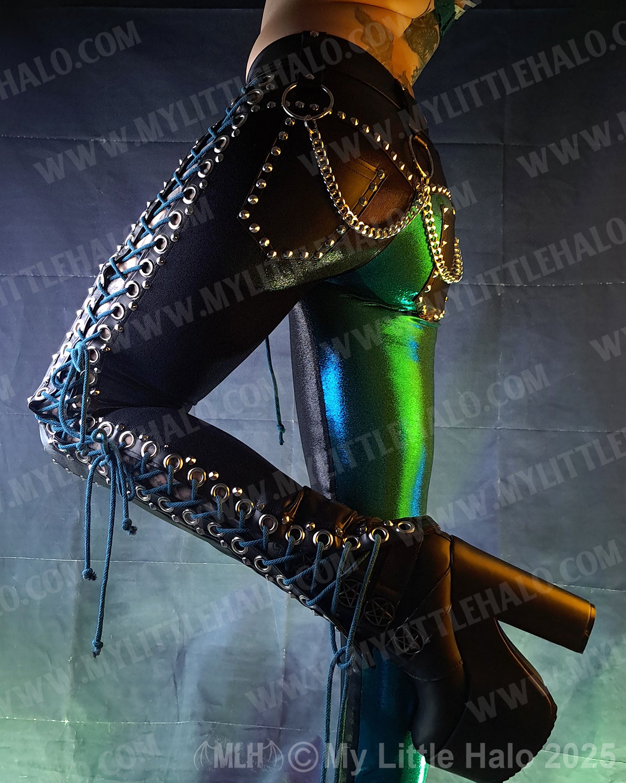 #19 Black & Teal Side Lace up Pants
