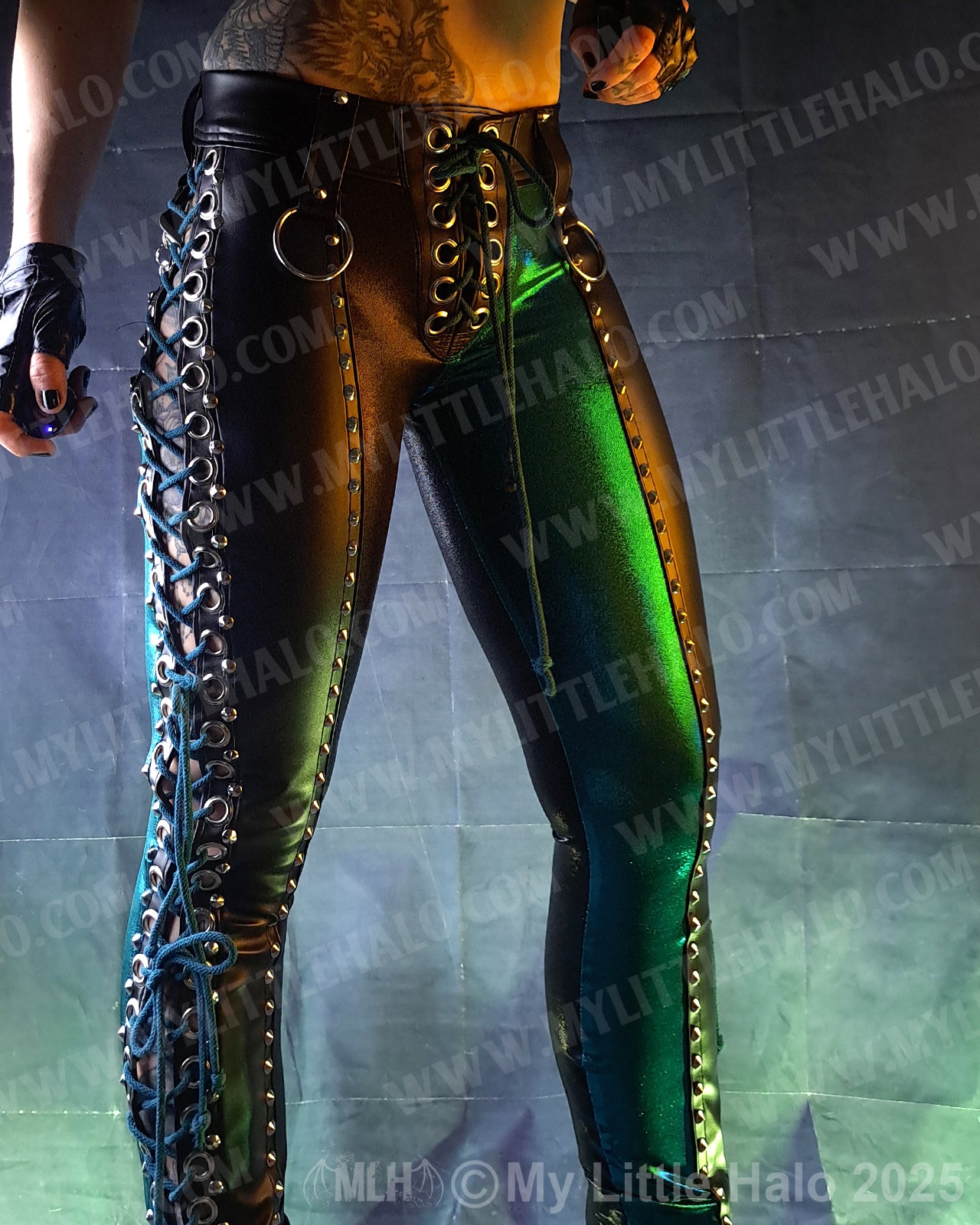 #19 Black & Teal Side Lace up Pants