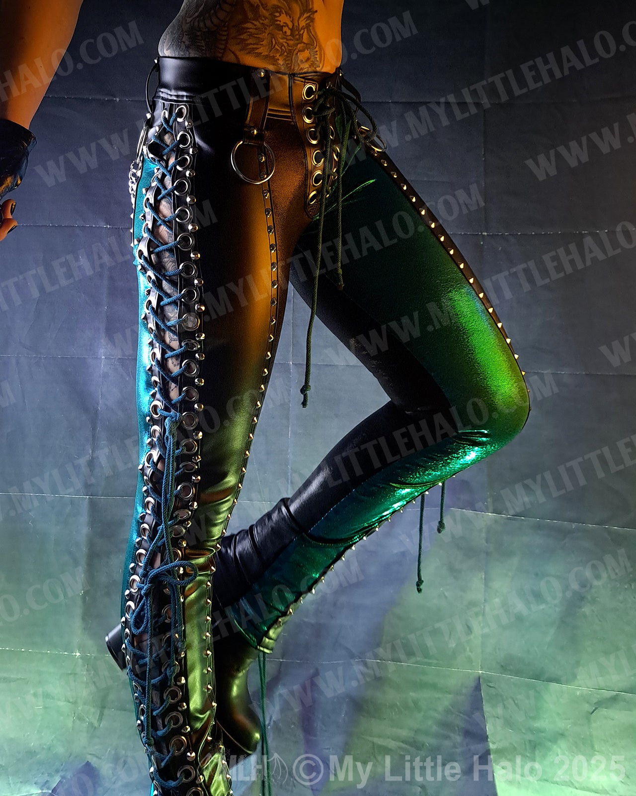 #19 Black & Teal Side Lace up Pants