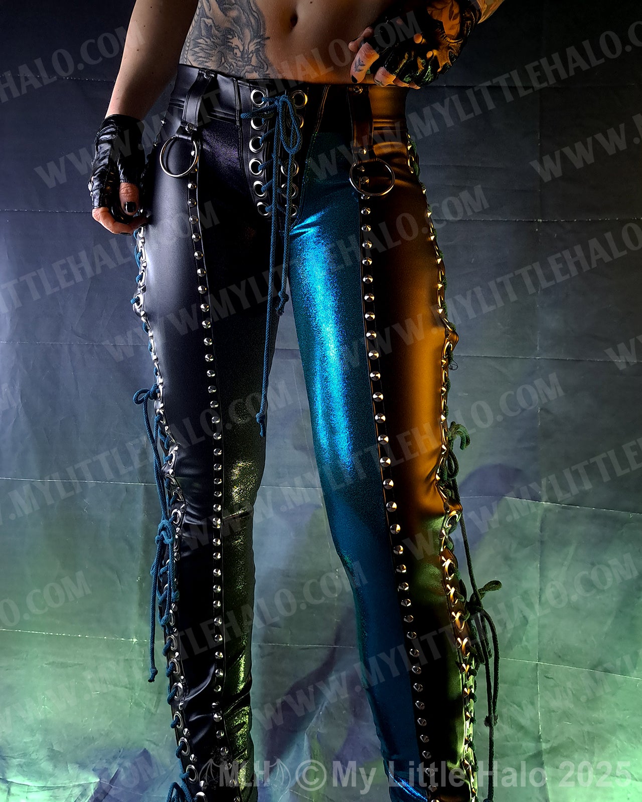 #19 Black & Teal Side Lace up Pants