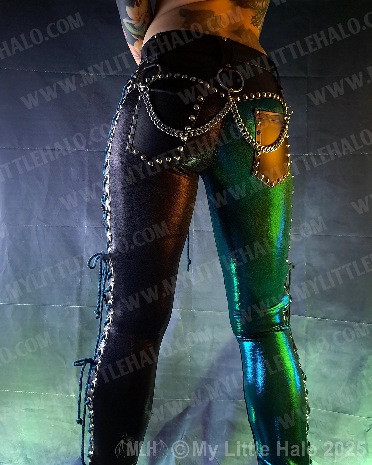 #19 Black & Teal Side Lace up Pants