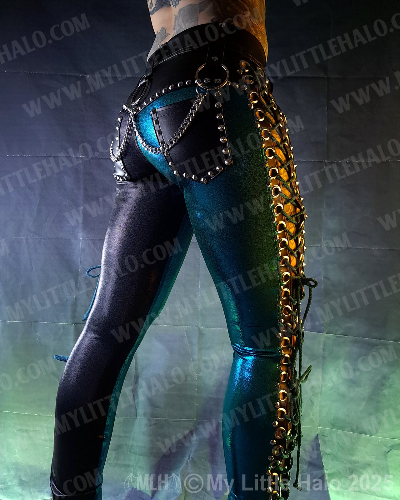 #19 Black & Teal Side Lace up Pants