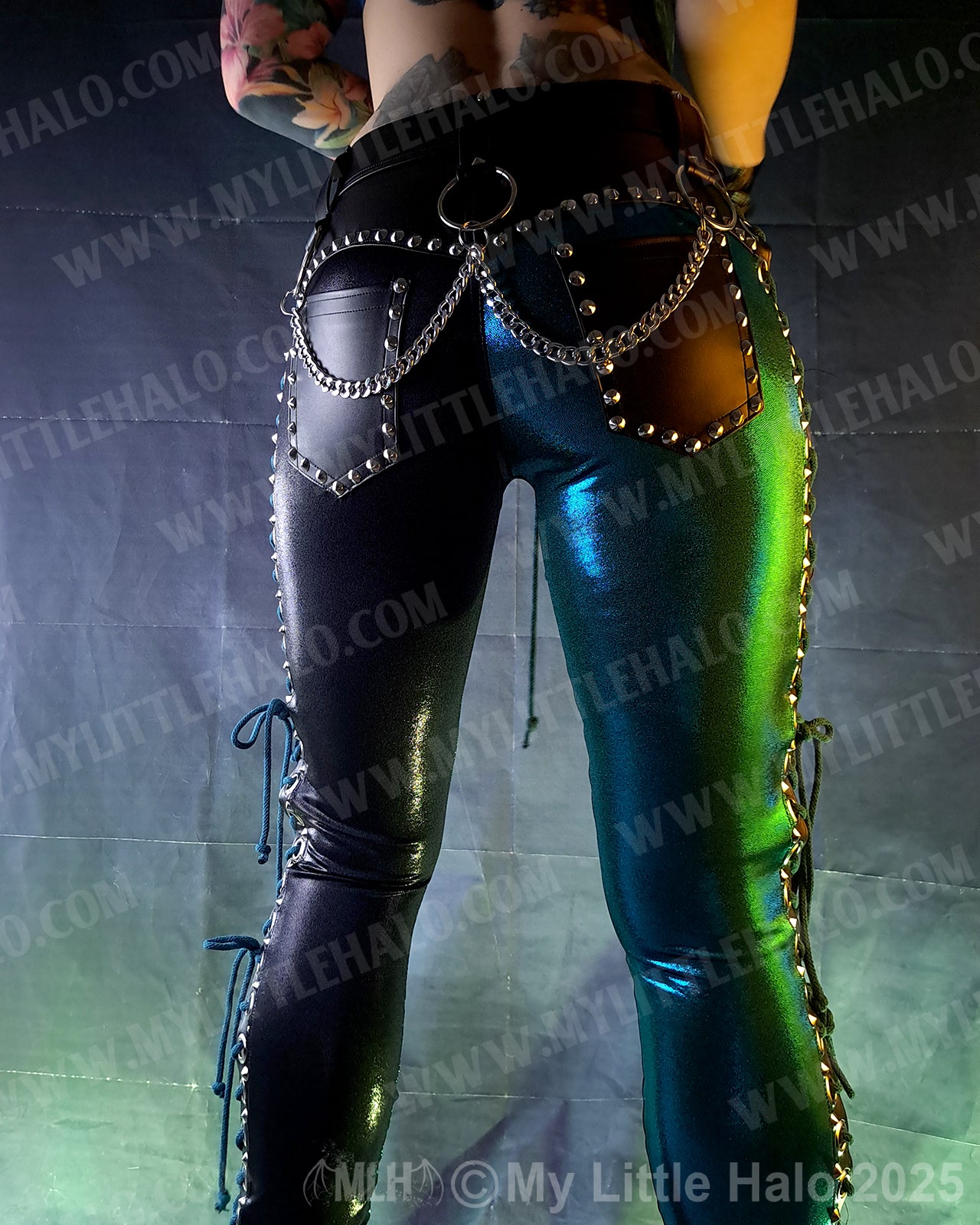 #19 Black & Teal Side Lace up Pants
