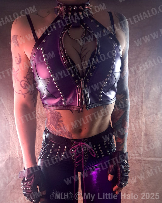 #19 Purple Zip Crop Top with Spiked Choker (02-24-12-1-019)