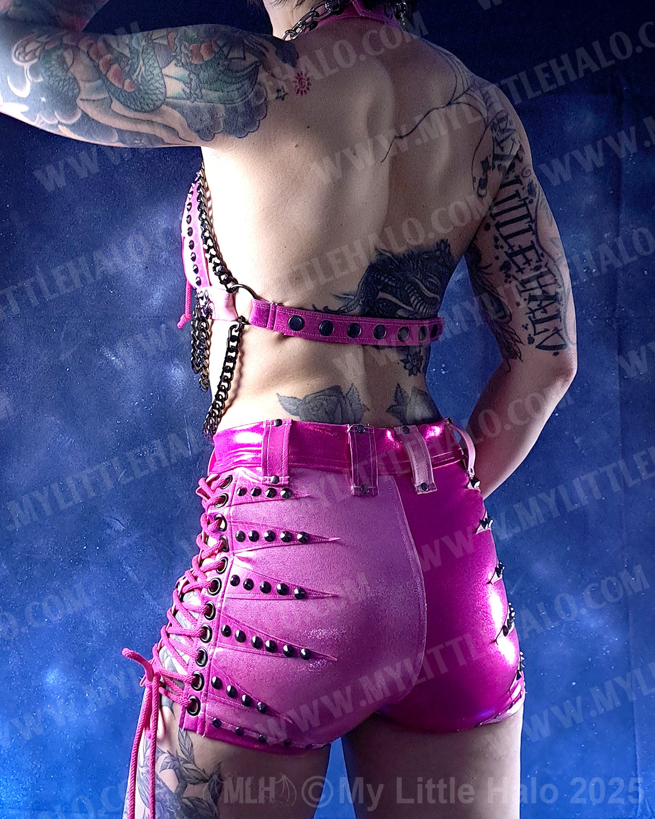 #1 Pink & Gunmetal Star Bikini Halter