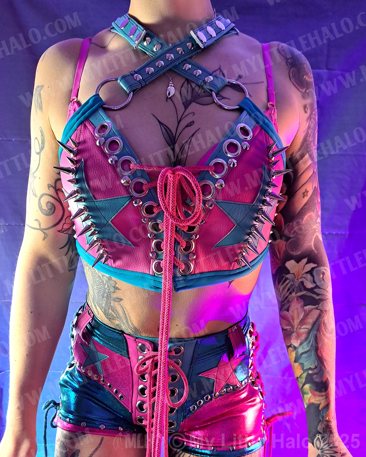 #1 Pink & Turquoise Spiked Bralette (02-25-02-2-01)