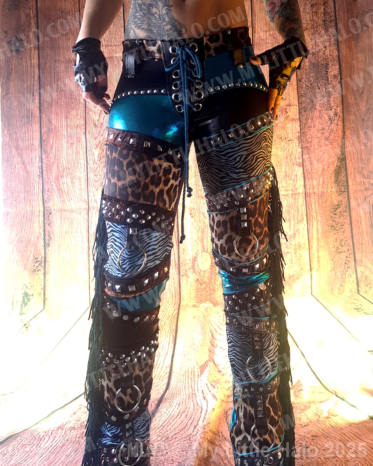 #1 Teal, Leopard & Zebra Print Fringe Pants