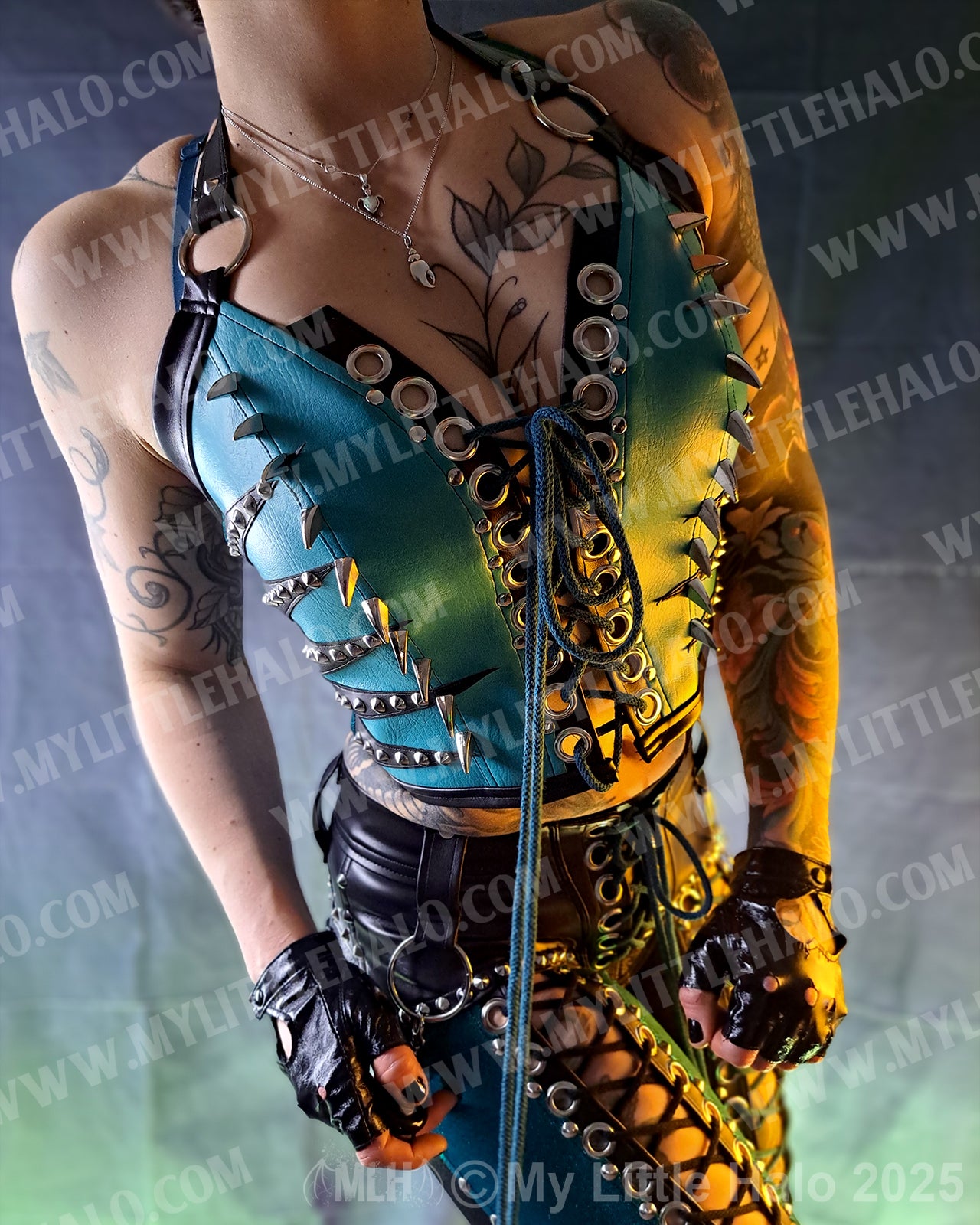 #20 Black & Teal Claw Spiked Zebra Bustier