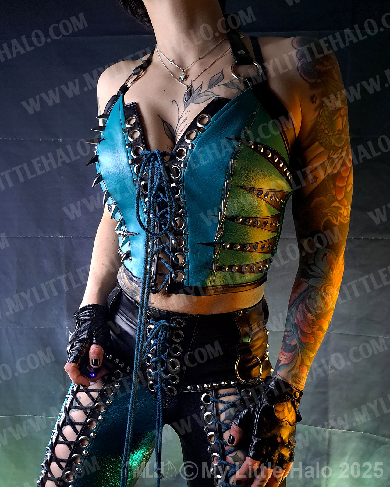 #20 Black & Teal Claw Spiked Zebra Bustier