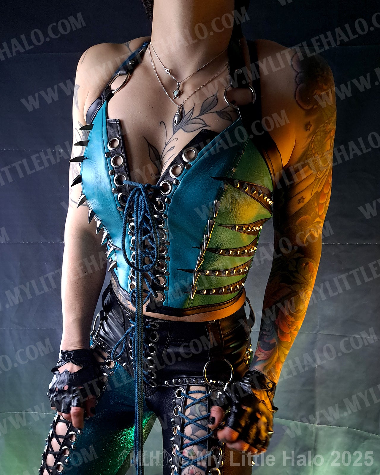 #20 Black & Teal Claw Spiked Zebra Bustier