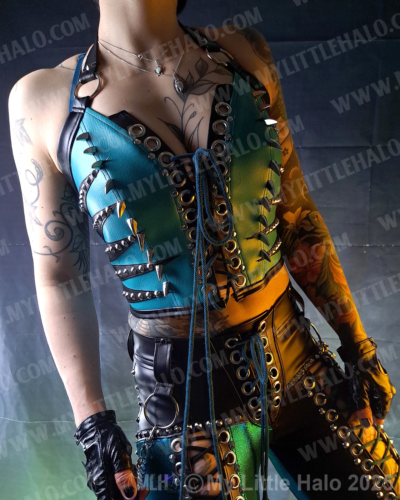 #20 Black & Teal Claw Spiked Zebra Bustier