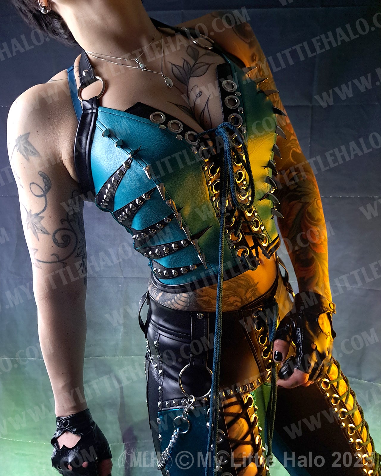 #20 Black & Teal Claw Spiked Zebra Bustier