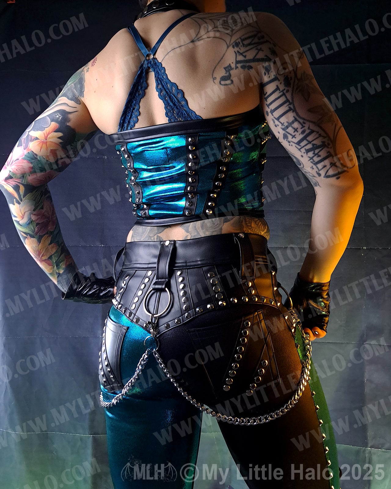 #20 Black & Teal Claw Spiked Zebra Bustier