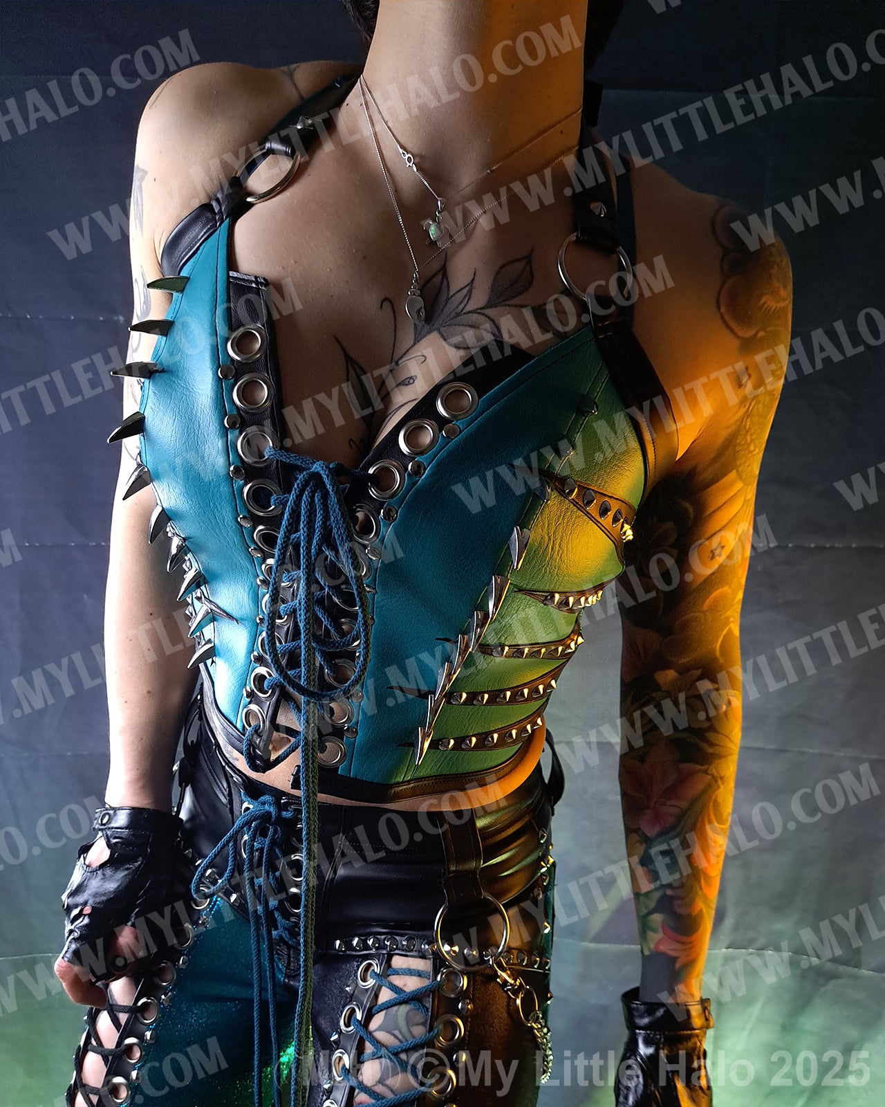 #20 Black & Teal Claw Spiked Zebra Bustier